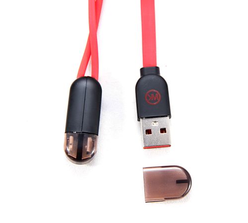 Кабель USB 2в1 MicroUSB-Lightning 8Pin WK красный оптом, в розницу Центр Компаньон фото 4
