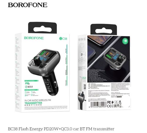 FM трансм BOROFONE BC38 Flash Energy PD20W+QC3.0 Bluetooth громкая связь черный оптом, в розницу Центр Компаньон фото 4