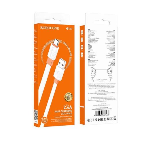 Кабель USB-Micro USB BOROFONE BX89 Union 2.4A 1м бело-оранжевый оптом, в розницу Центр Компаньон фото 2
