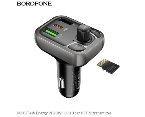 FM трансм BOROFONE BC38 Flash Energy PD20W+QC3.0 Bluetooth громкая связь черный оптом, в розницу Центр Компаньон фото 3